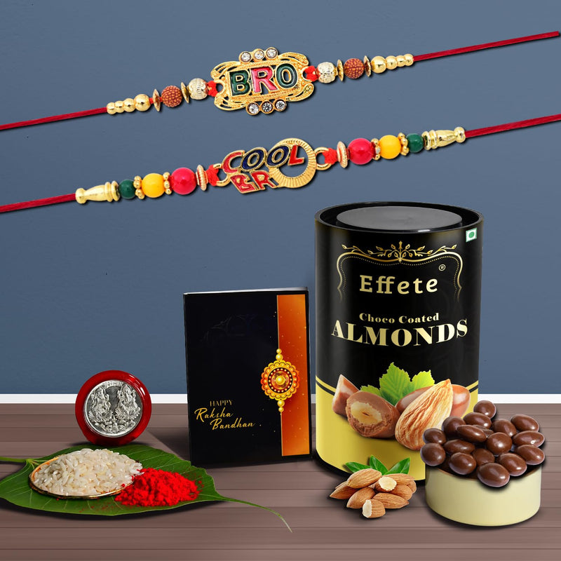 (K2_406+407_ca) Rakhi Combo With Chocolate Almonds 96gm Rakhi For Brother With Gift  Fancy Rakhis For Men Stylish Rakhi Combo For Brother  Set Of 2 Rakhi  Chocolate