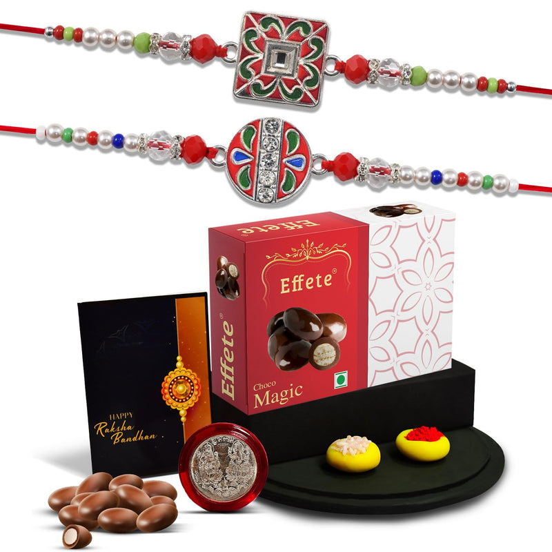 Rakhi Combo (K2_551+552_em32)  Chocolate Magic 32gm Pooja Coin  Greeting Card Rakhi Gift Hamper Handmade Rakhi Combo Brother Stylish Rakhi Brother Rakhi Set Of 2