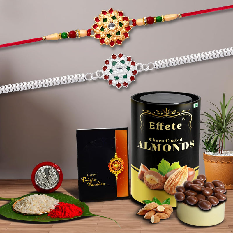 Flower Design Rakhi Sets For Brother Set Of 2 (K2_501+a36_ca)