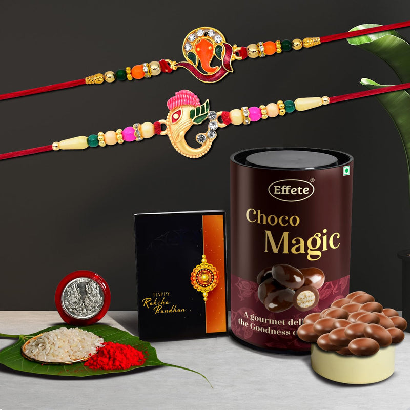 (K2_251+258_em) Rakhi Combo With Chocolate Magic Rakhi  Chocolate For Brother Rakhi With Chocolate Rakhi With Gift Rakhi Combo Set Of 2 Rakhi Chocolate
