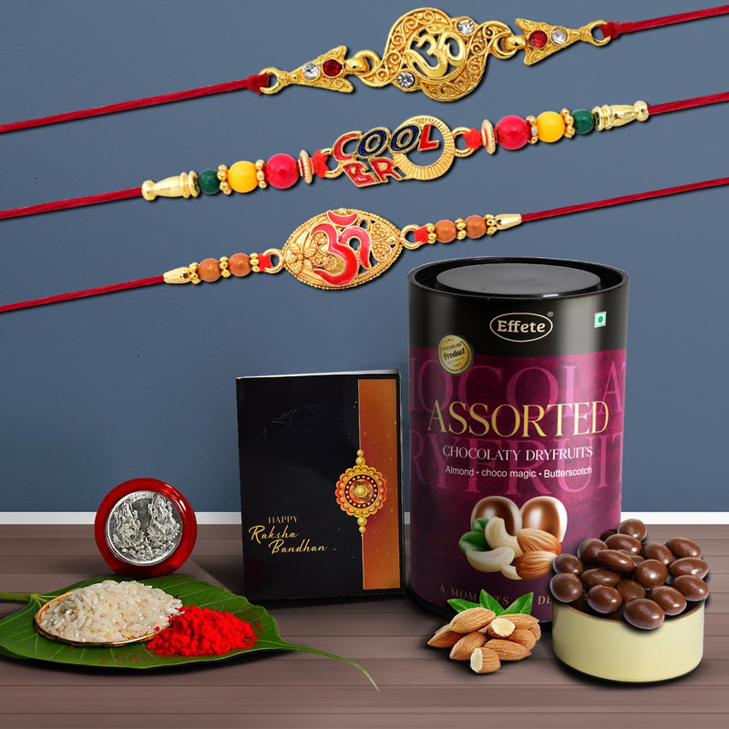 Rakhi (K3_403+404+406_as)  Assorted Chocolate Dryfruits 96gm Rakhi For Brother With Gift  Fancy Rakhis For Men Stylish Rakhi Combo For Brother  Set Of 3 Rakhi  Chocolate