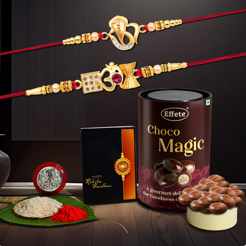 (K2_412+413_em) Rakhi Combo With Chocolate Magic  Rakhi For Brother With Gift  Chocolate Gift Pack Rakhi With Chocolate Gift Hemper  Fancy Rakhi For Men  Set Of 2
