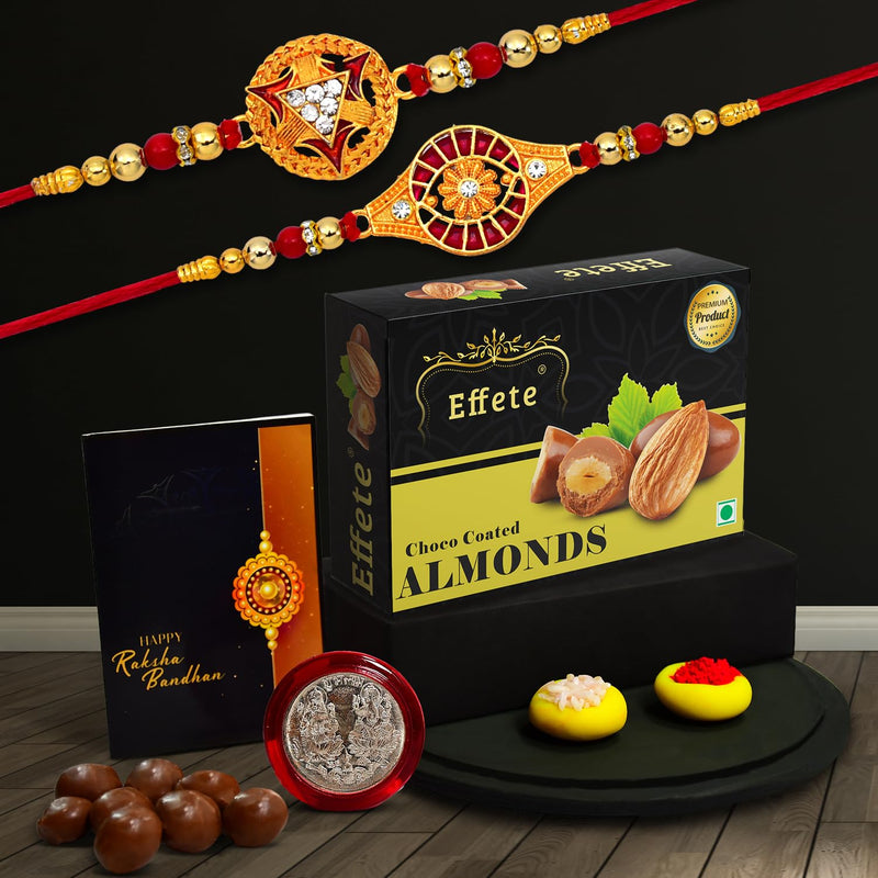 Rakhi (K2_324+325_ca32)  Chocolate Almonds 32gm Rakhi  Chocolate For Brother Rakhi With Chocolate Rakhi With Gift Rakhi Combo Set Of 2 Rakhi Chocolate