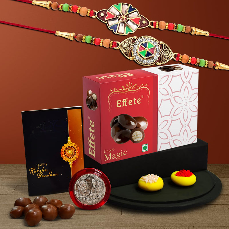 (K2_416+417_em32) Rakhi Combo With Chocolate Magic 32gm Rakhi For Brother With Gift Chocolate Gift Pack Rakhi With Chocolate Gift Hemper Fancy Rakhis For Men Set Of 2 Rakhi