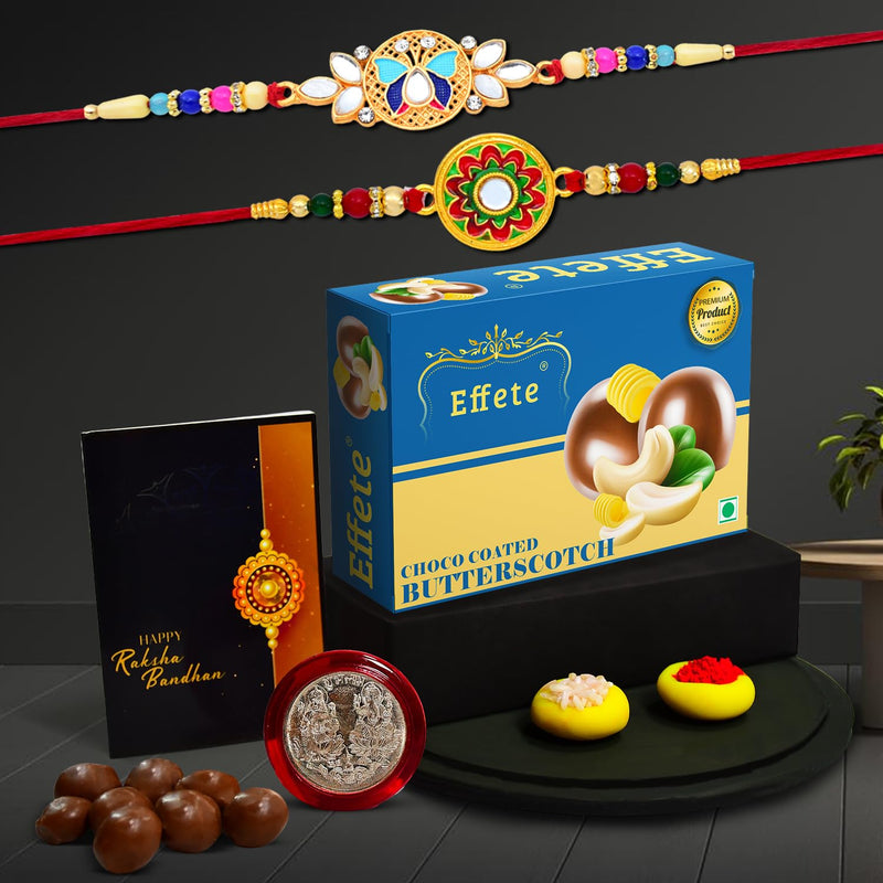 Rakhi (K2_513+514_bs32)  Chocolate Butter Scotch 32gm Rakhi For Brother With Gift  Rakhi With Chocolate Rakhi Combo For Brother  Set Of 2 Rakhi  Chocolate