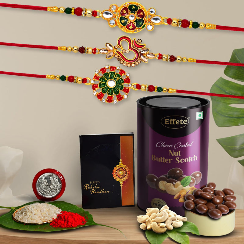 (K3_551+552+553_bs) Rakhi Combo With Chocolate Butter Scotch 96gm  Stylish Rakhi For Brother  Rakhi  Chocolate For Brother  Rakhi Brother  Rakhi With Gift  Handmade Rakhi  Set Of 3