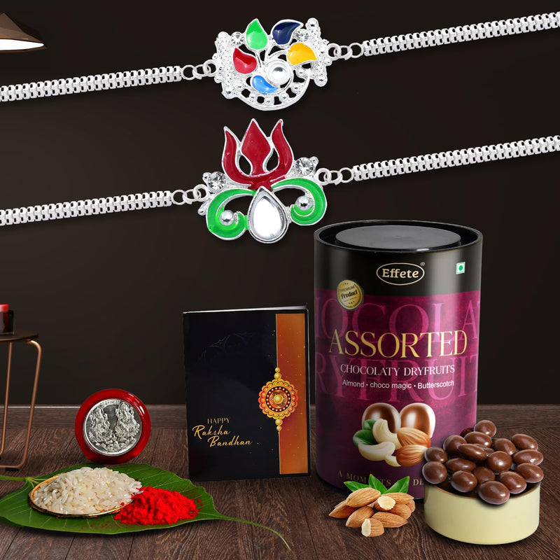 Rakhi (K2_c1+c7_as)  Assorted Chocolate Dryfruits 96gm Rakhi For Brother With Gift  Rakhi With Chocolate Rakhi Combo For Brother  Set Of 2 Rakhi  Chocolate