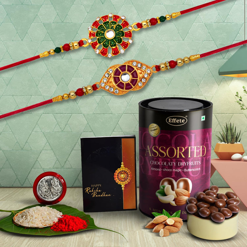 Rakhi (K2_553+554_as)  Assorted Chocolate Dryfruits 96gm  Rakhi Combo With Card And Chocolate  Chocolates Gift  Rakhi  Chocolate For Brother  Rakhi With Gift  Set Of 2 Rakhi