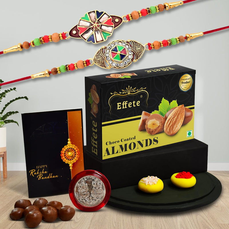 Rakhi (K2_416+417_ca32)  Chocolate Almonds 32gm Rakhi Combo With Card And Chocolate Chocolates Gift Pack Rakhi  Chocolate For Brother Rakhi With Gift Set Of 2 Rakhi