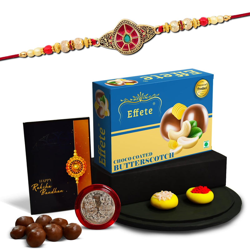 (K1_406_bs32) Rakhi Combo With Chocolate Butter Scotch 32gm Rakhi For Brother With Gift Chocolate Gift Pack Rakhi With Chocolate Gift Hemper Fancy Rakhis For Men Set Of 1 Rakhi