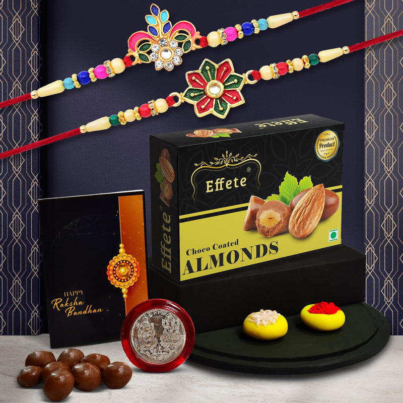 Rakhi (K2_557+558_ca32)  Chocolate Almonds 32gm  Rakhi Combo With Card And Chocolate  Chocolates Gift  Rakhi  Chocolate For Brother  Rakhi With Gift  Set Of 2 Rakhi