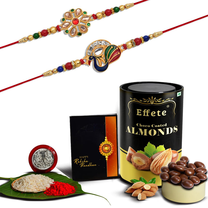 Rakhi For Brother Set Of 2 With Assorted Chocolate Dryfruits 96gm Rakhi For Brother And Bhabhi Rakhi With Chocolate Rakhi For Kids Rakhi With Sweets (K2_555+556_as)