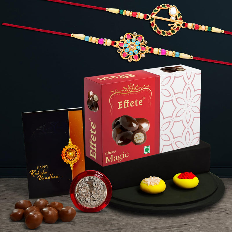 Rakhi (K2_559+560_em32)  Chocolate Magic 32gm Rakhi For Brother With Gift  Fancy Rakhis For Men Stylish Rakhi Combo For Brother  Set Of 2 Rakhi  Chocolate
