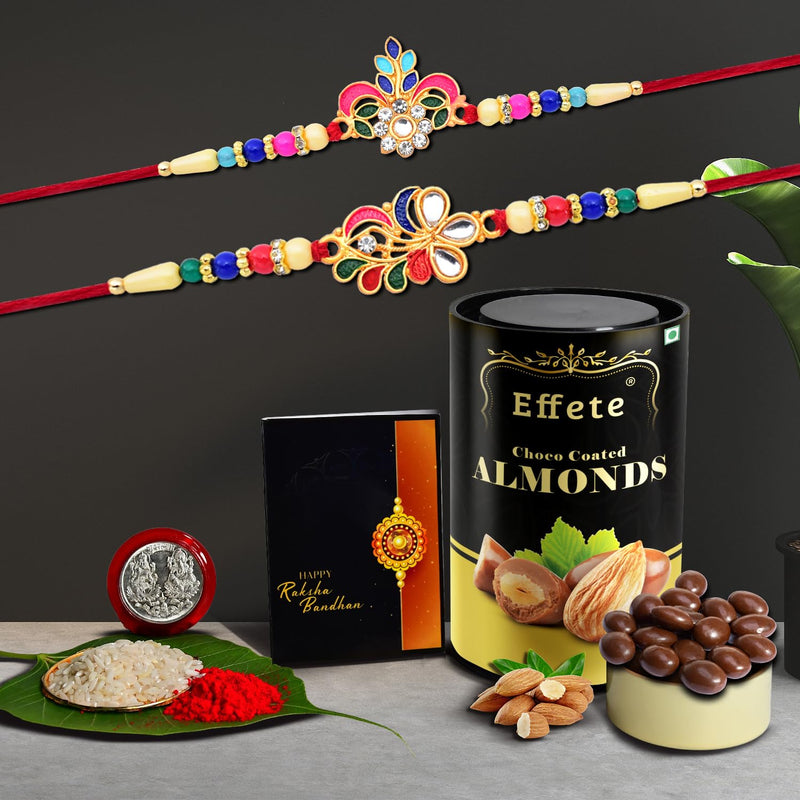 (K2_556+557_ca) Rakhi Combo With Chocolate Almonds 96gm Stylish Rakhi For Brother Rakhi  Chocolate For Brother Rakhi Brother Rakhi With Gift Handmade Rakhi Set Of 2 Rakhi