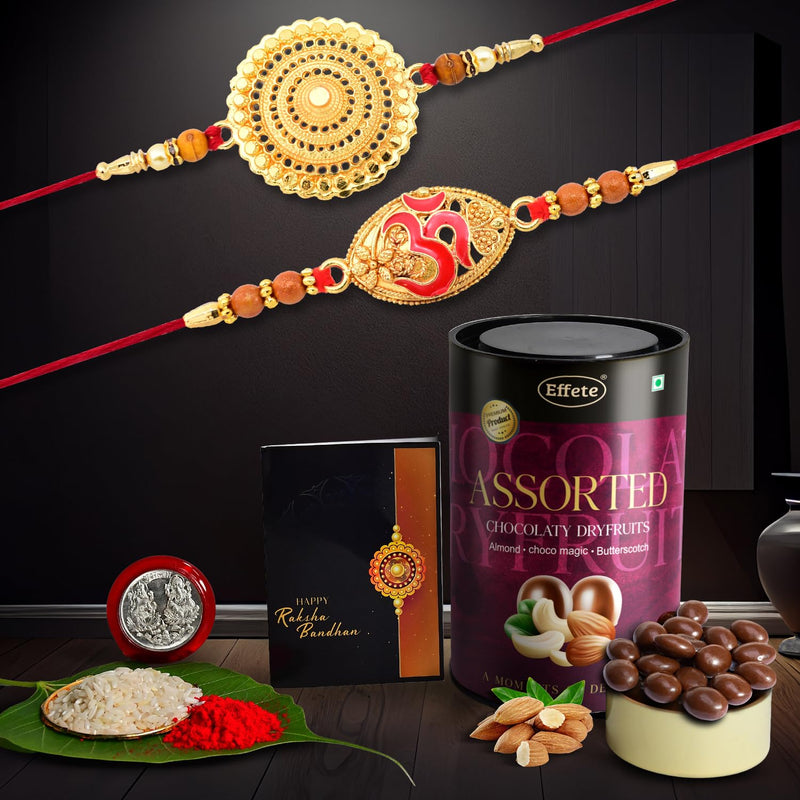 Rakhi (K2_402+403_as)  Assorted Chocolate Dryfruits 96gm Rakhi For Brother With Gift  Fancy Rakhis For Men Stylish Rakhi Combo For Brother  Set Of 2 Rakhi  Chocolate