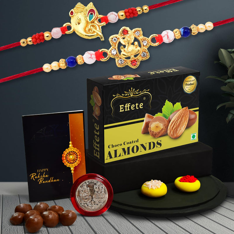 (K2_14+15_ca32) Rakhi Combo With Chocolate Almonds 32gm Rakhi For Brother With Gift  Fancy Rakhis For Men Stylish Rakhi Combo For Brother  Set Of 2 Rakhi  Chocolate