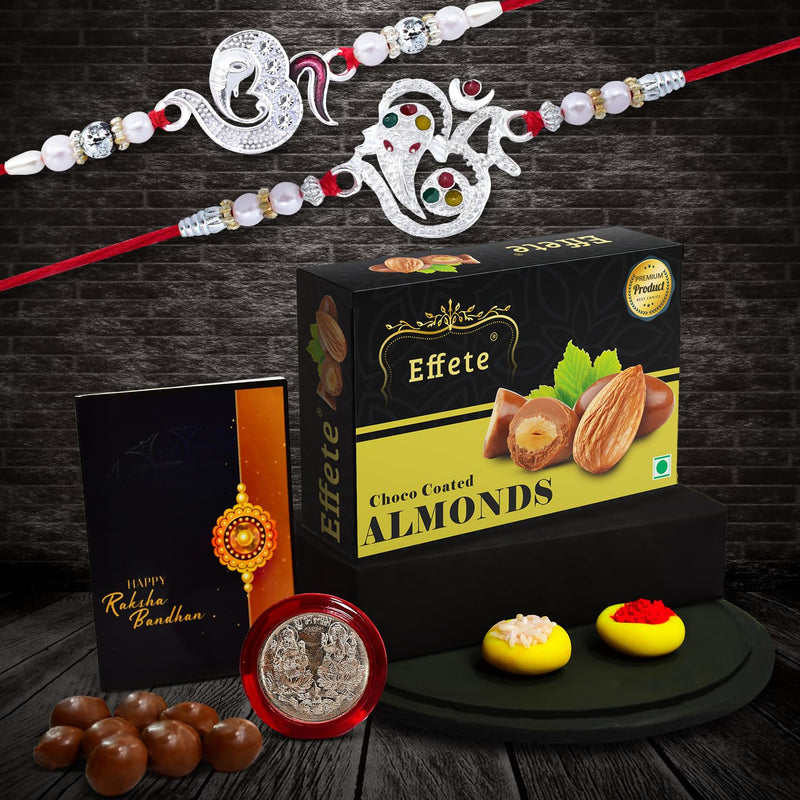 (K2_a8+a13_ca32) Rakhi With Chocolate Almonds 32gm Rakhi For Brother With Gift  Handmade Rakhi Rakhi Combo For Brother  Stylish Rakhi For Brother  Set Of 2 Rakhi