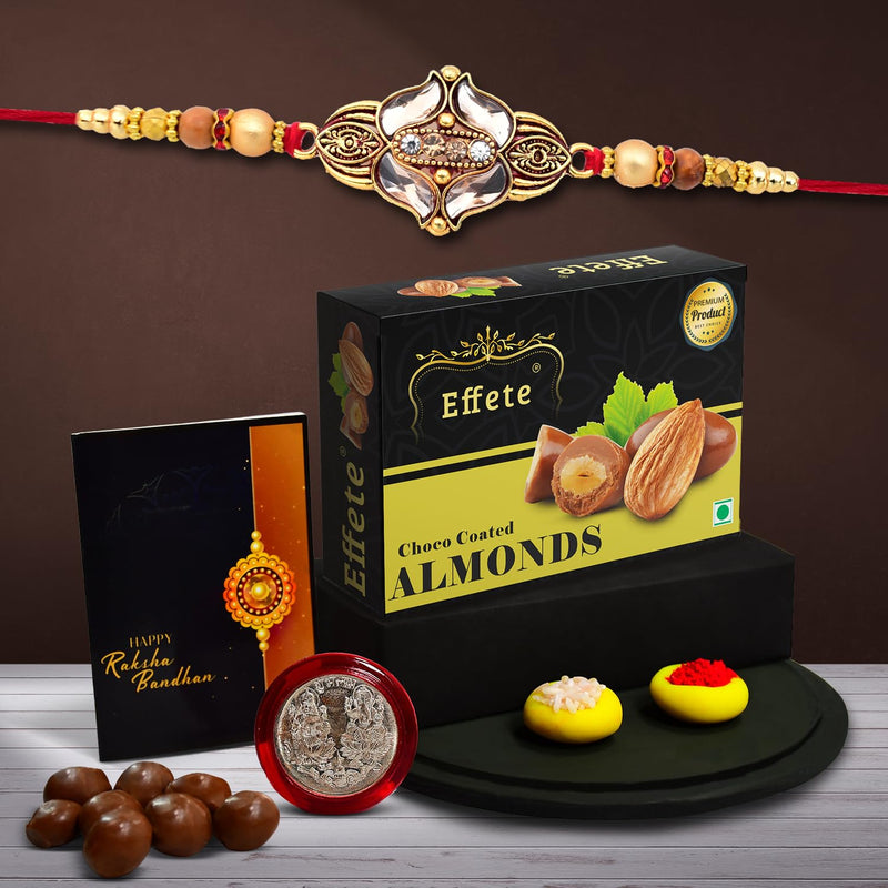 (K1_428_ca32) Rakhi Combo With Chocolate Almonds 32gm Rakhi For Brother With Gift Chocolate Gift Pack Rakhi With Chocolate Gift Hemper Fancy Rakhis For Men Set Of 1 Rakhi