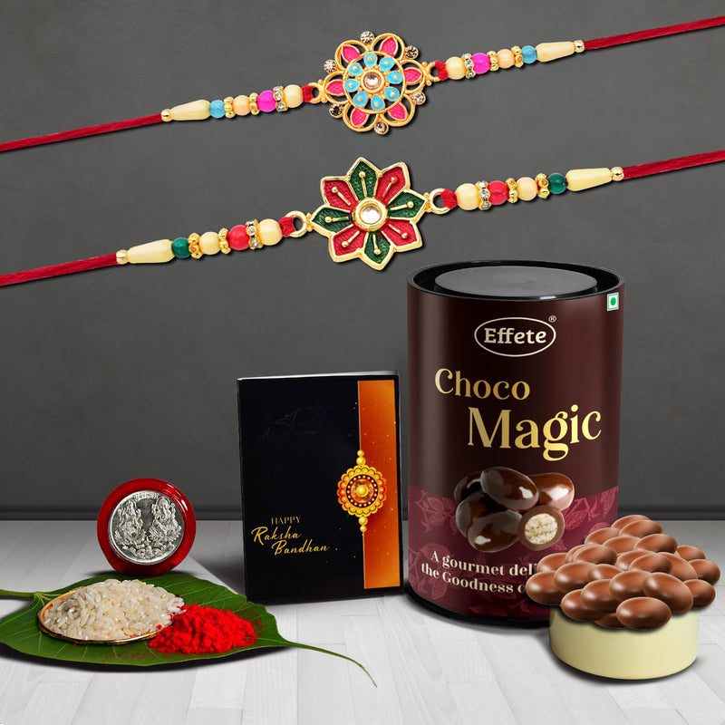 (K2_558+559_em) Rakhi Combo With Chocolate Magic  Rakhi For Brother With Gift  Fancy Rakhis For Men Stylish Rakhi Combo For Brother  Set Of 2 Rakhi  Chocolate