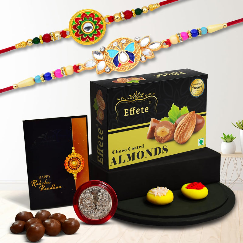 (K2_513+514_ca32) Rakhi Combo With Chocolate Almonds 32gm Rakhi For Brother With Gift  Fancy Rakhis For Men Stylish Rakhi Combo For Brother  Set Of 2 Rakhi  Chocolate