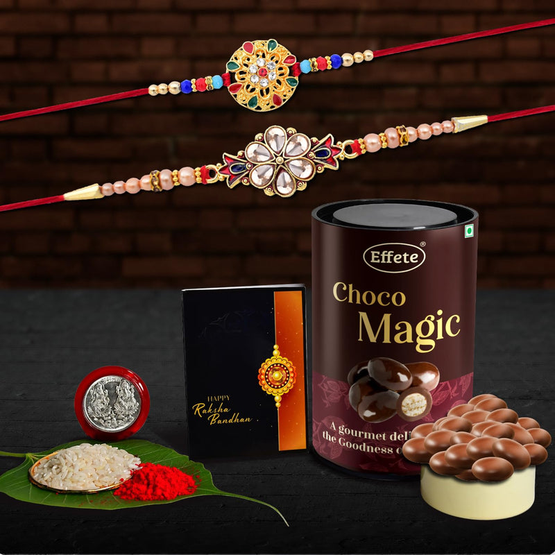 (K2_429+430_em) Rakhi Combo With Chocolate Magic  Rakhi For Brother With Gift  Fancy Rakhis For Men Stylish Rakhi Combo For Brother  Set Of 2 Rakhi  Chocolate
