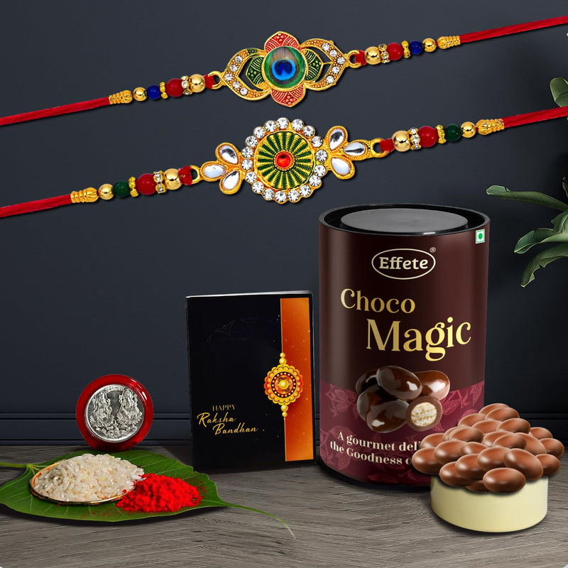 Rakhi (K2_548+549_em)  Chocolate Magic  Rakhi Combo With Card And Chocolate  Chocolates Gift  Rakhi  Chocolate For Brother  Rakhi With Gift  Set Of 2 Rakhi