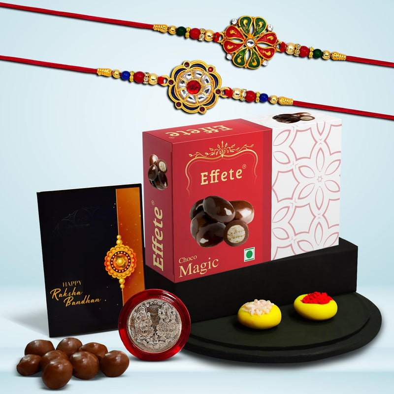 (K2_299+304_em32) Rakhi With Chocolate Magic 32gm Rakhi For Brother With Gift  Handmade Rakhi Rakhi Combo For Brother  Stylish Rakhi For Brother  Set Of 2 Rakhi