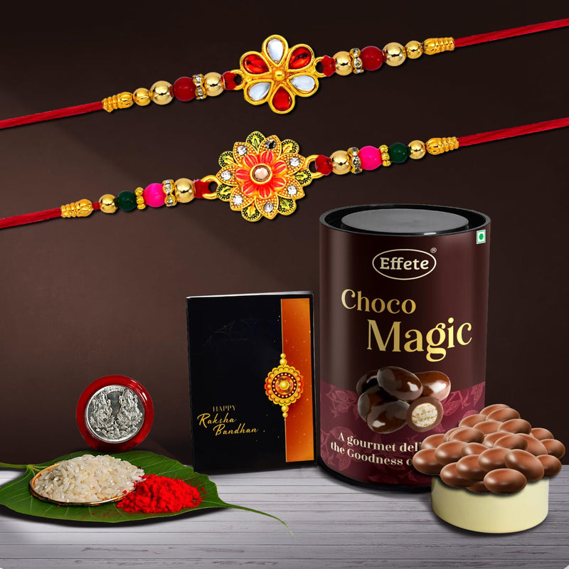 Flower Design Rakhi For Brother Set Of 1 Chocolate With Rakhi (K2_322+323_em)