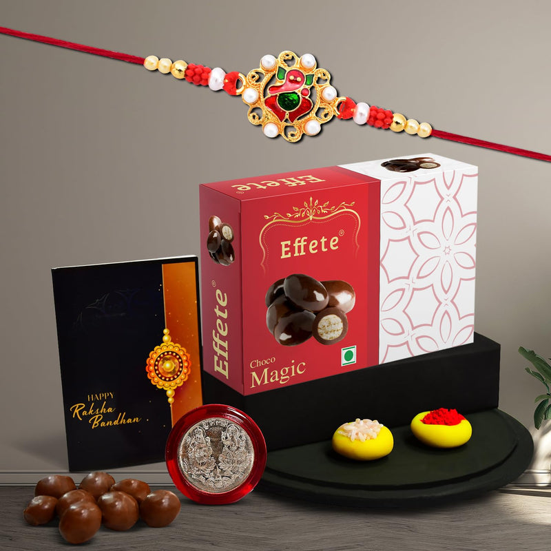 (K1_13_em32) Rakhi Combo With Chocolate Magic 32gm Rakhi For Brother With Gift  Fancy Rakhis For Men Stylish Rakhi Combo For Brother  Set Of 1 Rakhi  Chocolate
