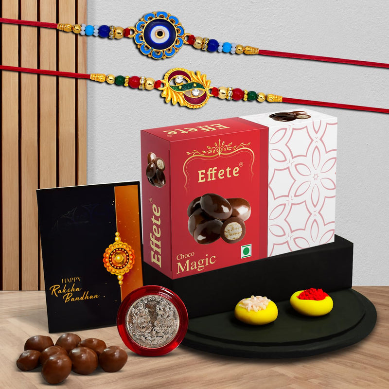(K2_273+275_em32) Rakhi Combo With Chocolate Magic 32gm Stylish Rakhi For Brother Rakhi  Chocolate For Brother Rakhi Brother Rakhi With Gift Handmade Rakhi Set Of 2 Rakhi