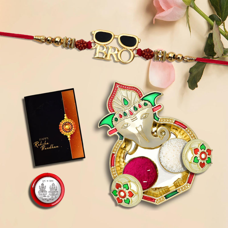 Rakhi For Brother Set Of 1 With Dish Silver Coin  Greeting Card Rakhi For Brother And Bhabhi Rakhi With Gift For Brother Rakhi For Kids Rakhi Set Rakhi Combo (K1_256_aa3)