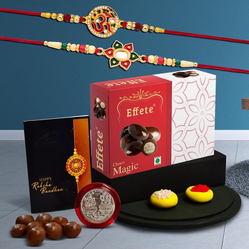 Om Rakhi For Brother  Flower Rakhi For Brother  Rakhi For Brother With Chocolate Magic 32gm (K2_271+272_em32)