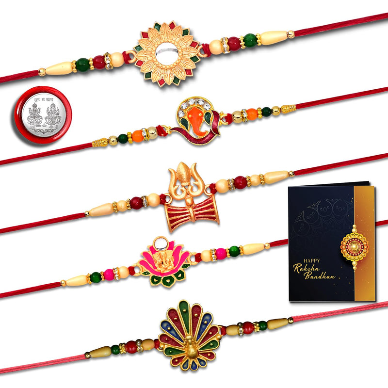 Special Rakhis For Brothers With Religious Symbols Pack Of 5 Designer Rakhis For Brothers Best Rakhi Combo For Brothers Attractive Rakhi Set Of 5 - Perfect For Siblings