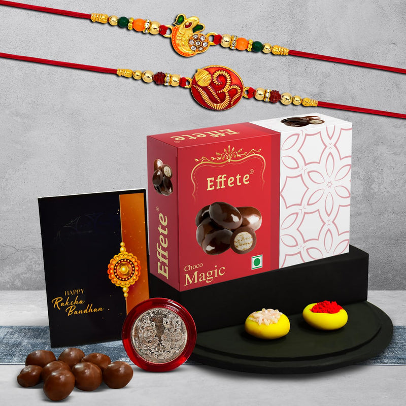 Rakhi (K2_277+282_em32)  Chocolate Magic 32gm  Rakhi Combo With Card And Chocolate  Chocolates Gift  Rakhi  Chocolate For Brother  Rakhi With Gift  Set Of 2 Rakhi