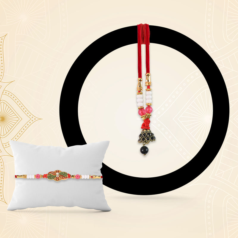 Elegant Bhabhi Lumba Rakhi With Butterfly Design Beaded Tassels  Pink Stone Work