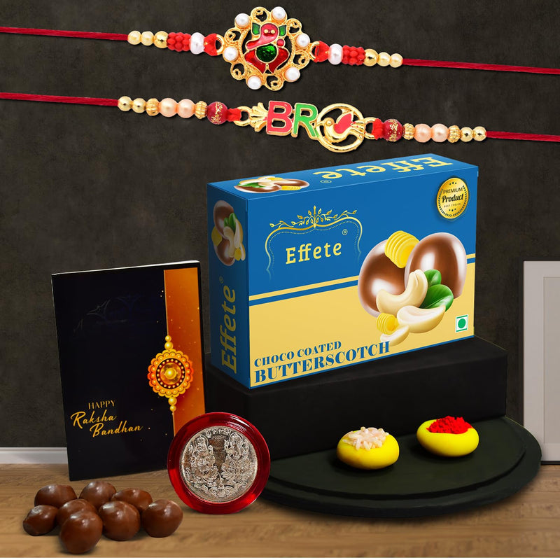 (K2_12+13_bs32) Rakhi Combo With Chocolate Butter Scotch 32gm Rakhi  Chocolate For Brother Rakhi With Chocolate Rakhi With Gift Rakhi Combo Set Of 2 Rakhi Chocolate