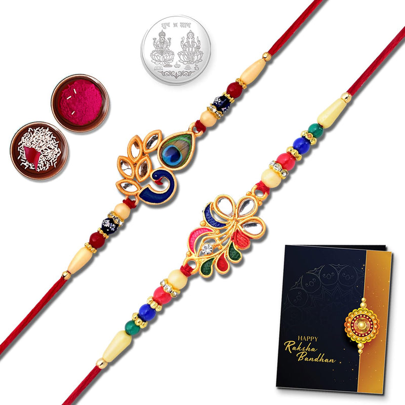 Unisex Adult Rakhi Combo (K2_557+701) Rakhi With Pooja Coin  Rakhi Card Silver Rakhi For Brother Rakhi Set Of 1