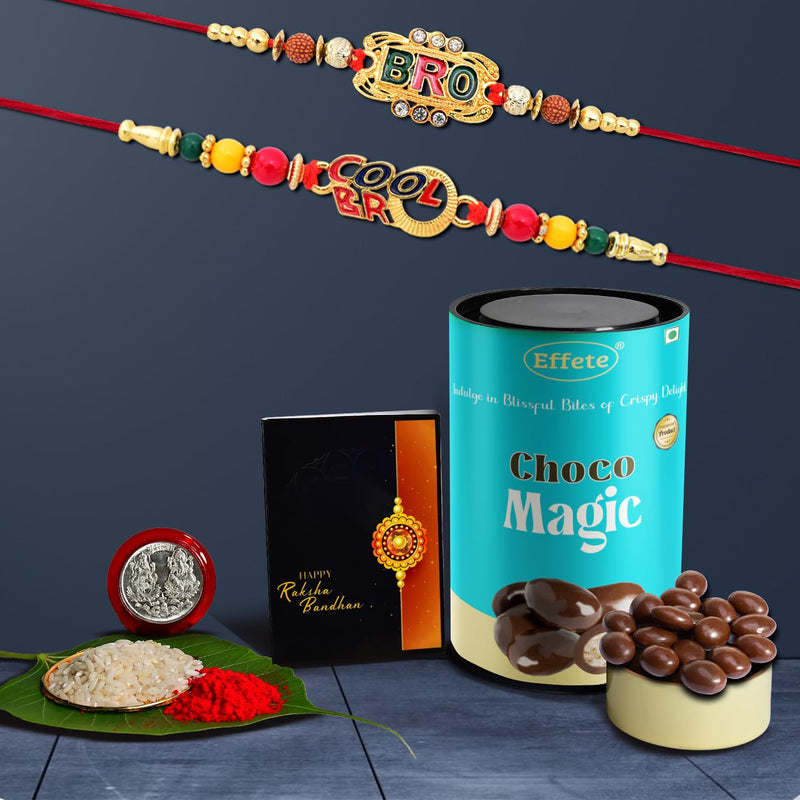 Bro Rakhicool Design Rakhi For Brother Set Of 2 With Chocolate Magic (K2_406+407_cm)200 Grams