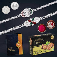 Designer Rakhi Set With Almond Chocolates Roli-chawal Coin  Greeting Card  Raksha Bandhan Gift Combo