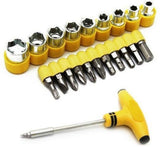 21pcs T Shape Screwdriver Set Batch Head Ratchet Pawl Socket Spanner Hand Tools