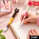 Cartoon Bear Head Ball Pen Set With Smooth Writing Fine Tip For School 2 Pieces