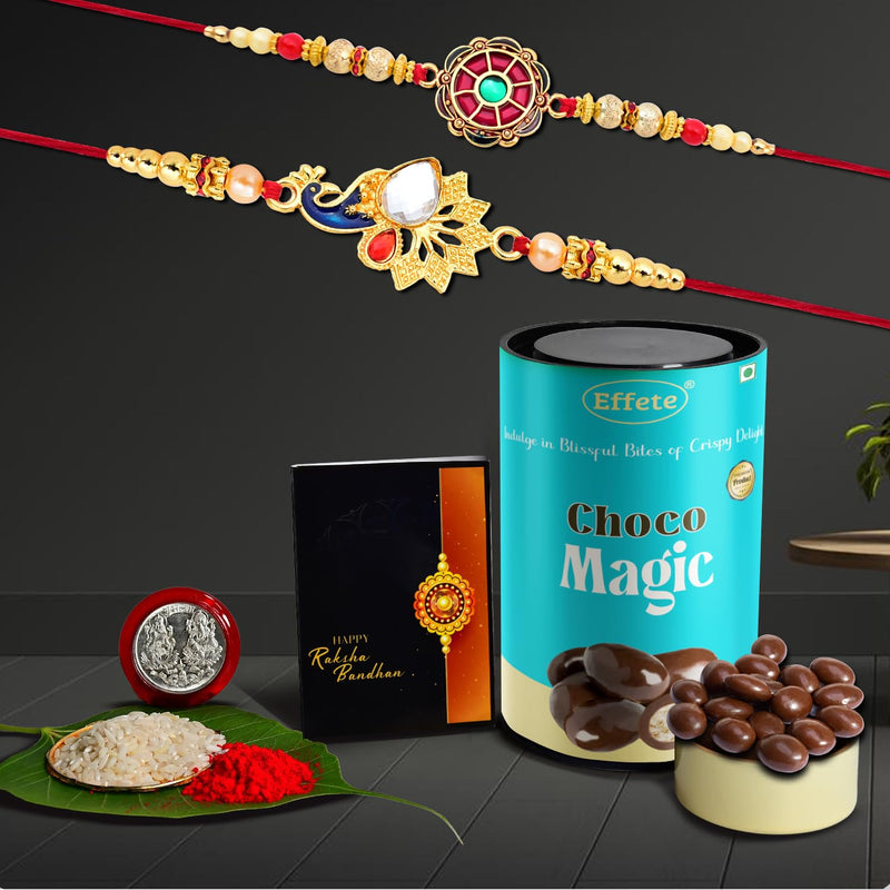 (K2_414+415_cm) Rakhi Combo With Chocolate Magic  Rakhi For Brother With Gift  Fancy Rakhis For Men Stylish Rakhi Combo For Brother  Set Of 2 Rakhi  Chocolate