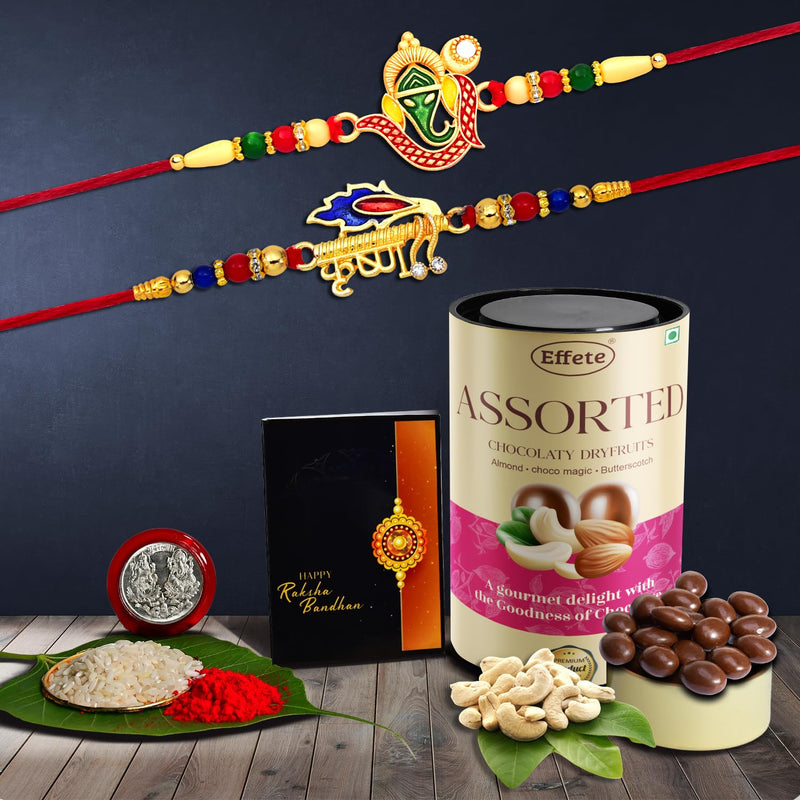 Lord Ganesh Rakhi For Brother  Shri Krishna Rakhi Rakhi With Assorted Chocolate Dryfruits 96gm (K2_309+320_mrn)