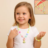 Colorful Plastic Bead Necklace And Bracelet Jewellery Set For Kids Girls (1 Pair)