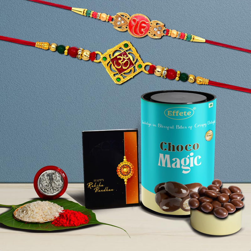 (K2_326+360_cm) Rakhi Combo With Chocolate Magic  Rakhi For Brother With Gift  Chocolate Gift Pack Rakhi With Chocolate Gift Hemper  Fancy Rakhi For Men  Set Of 2