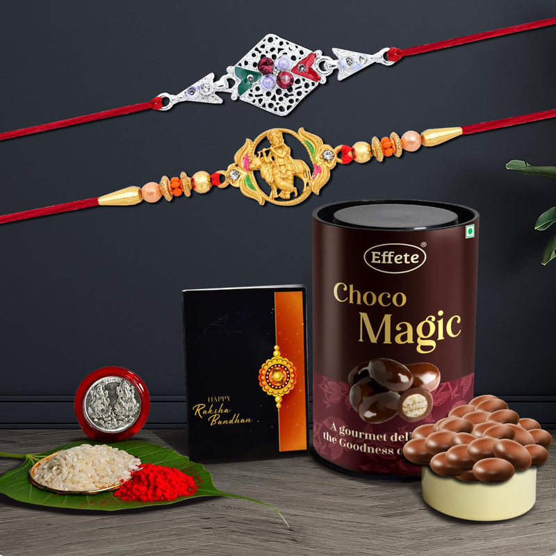 (K2_909+a42_em) Rakhi Combo With Chocolate Magic Rakhi  Chocolate For Brother Rakhi With Chocolate Rakhi With Gift Rakhi Combo Set Of 2 Rakhi Chocolate