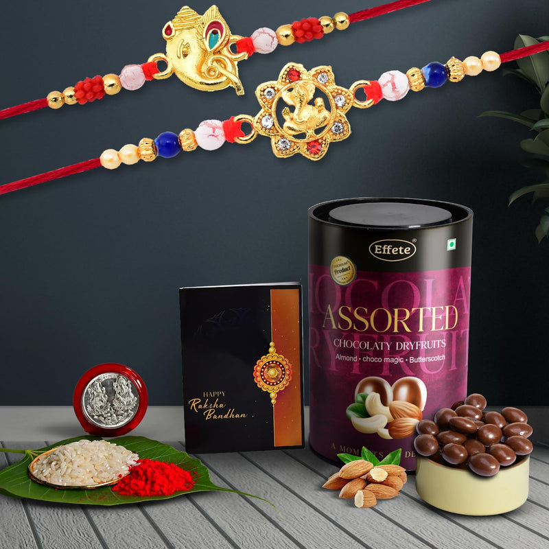(K2_14+15_as) Rakhi Combo With Assorted Chocolate Dryfruits 96gm  Stylish Rakhi For Brother  Rakhi  Chocolate For Brother  Rakhi Brother  Rakhi With Gift  Handmade Rakhi  Set Of 2