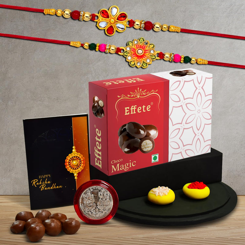 Rakhi (K2_322+323_em32)  Chocolate Magic 32gm Rakhi For Brother With Gift  Rakhi With Chocolate Rakhi Combo For Brother  Set Of 2 Rakhi  Chocolate
