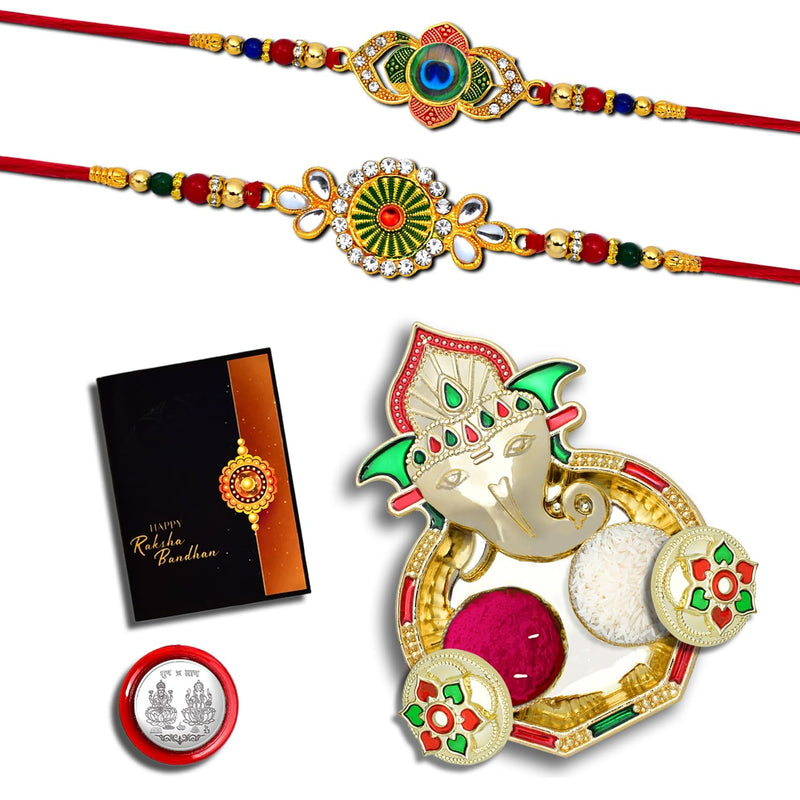 Rakhi Combo (K2_548+549_aa3) With Pooja Coin Shri Ganesh Pooja Thali  Tilak Set  Greeting Card Rakhi Thali Set Rakhi With Plate Rakhi For Kids Rakhi For Brother And Bhabhi Rakhi Silver Rakhi For Baby Brother Rakhi For Brother Kids Rakhi S