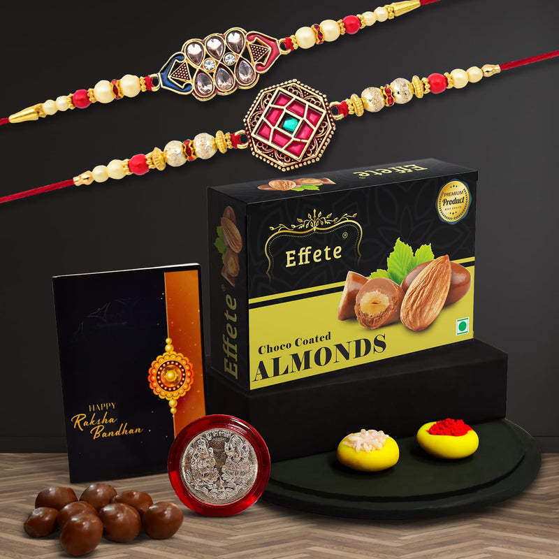 Rakhi (K2_420+421_ca32)  Chocolate Almonds 32gm Rakhi For Brother With Gift  Handmade Rakhi Rakhi Combo For Brother  Stylish Rakhi For Brother  Set Of 2 Rakhi